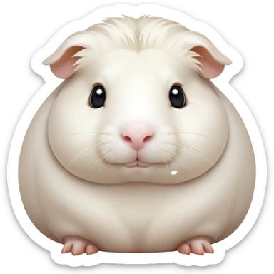 Cinematic Noble White Guinea Pig Portrait Emoji, Poised and regal, with a compact, chubby build and a pristine, well-groomed pure white coat, deep-set soulful dark eyes, Simplified yet sharp and sophisticated features, highly detailed, glowing with a soft, dignified glow, high shine, intelligent and sweet, stylized with an air of gentle purity, focused and attentive, soft glowing outline, capturing the essence of a watchful and confident little companion, so majestic it feels as though it could scurry out of the screen with effortless authority! sticker
