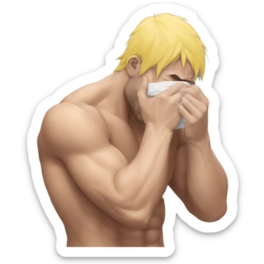 an mma fighter in pain covering his face sticker