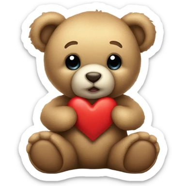 Teddy bear holding heart wearing a ribbon tied into a bow sticker