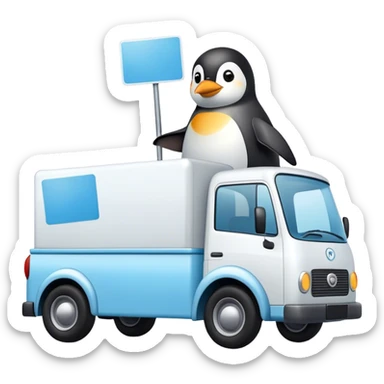 Camion blanc avec fiche bleu clair et pinguoin dessus sticker