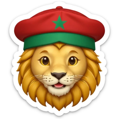 Cute lion emoji face wearing a hat with same flag morocco sticker