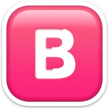 "3D premium,3D rounded-square icon in strong pink with a beveled edge, bold serif white letter 'B'centered, strong specular highlights, inner glow, 1024x1024, png" sticker