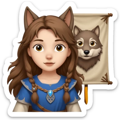 Medieval wolf girl holding a banner that say #Wolf99 sticker