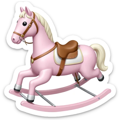 Light pink rocking horse toy for kids with a white saddle  sticker