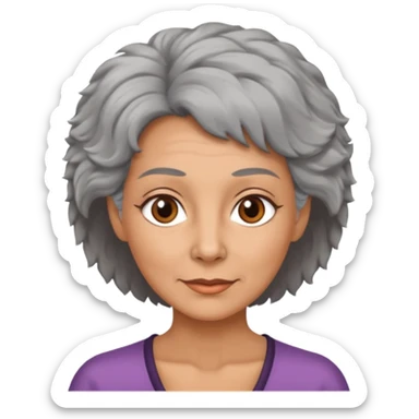 woman 50 years old, shaved grey fluffy hair, tannes skin and brown eyes sticker