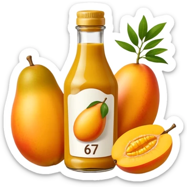 Bottle of mustard that says 67 with mangoes next to it sticker