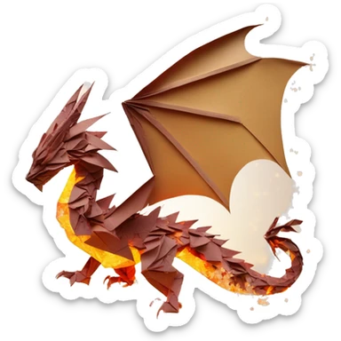 Charred flaming fiery Beige Origami dragon made of newspapers on fire letters on fire burnt paper surrounded by fairy lights swirls covered in dried flowers bokeh floral flowers fire flames sticker