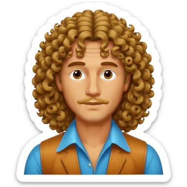 70s 80s men with long curly hair style  sticker