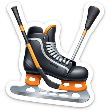 Please, make An icon featuring The background shows a packed stadium with cheering fans, bright arena lights, and an icy rink and close-up shots of key hockey equipment: a hockey stick, puck, and skates. Transparent background highlights the essentials of the game and the thrill of the sport. sticker