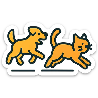 dog chasing cat sticker
