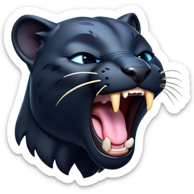 Cinematic Cute Yawning Panther Portrait Emoji, Head tilted slightly with a dramatic, wide-open yawn, showcasing a sleek, shadowy form with drowsy, half-closed eyes and a relaxed, open expression, Simplified yet irresistibly adorable features, highly detailed, glowing with a soft, cozy dark glow, high shine, relaxed yet expressive, stylized with a dash of whimsical elegance, soft glowing outline, capturing the essence of a drowsy yet affectionate jungle guardian that appears ready to stretch out for a nap! sticker