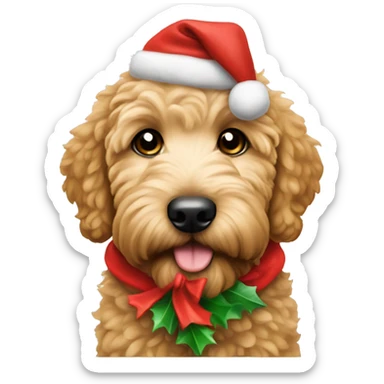 Golden doodle puppy with a Christmas costume  sticker
