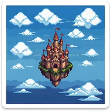 simple castle floating in the sky with clouds sticker