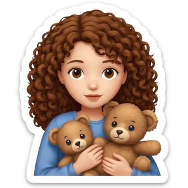 curly hair girl with bear  sticker