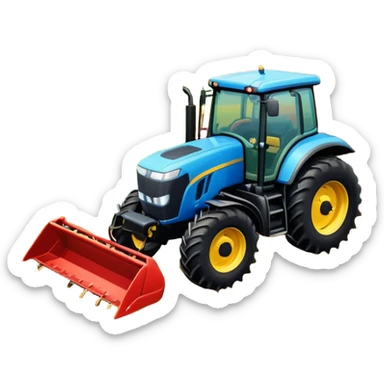 An icon representing a farming simulator, with a detailed tractor with a colorful rural landscape, plowing fields under a bright sky. The design includes farming tools, crops and barns, symbolizing the immersive experience of managing a farm. Transparent background. sticker