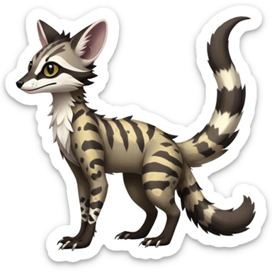 Feral Rare Fantasy dark tropical Vernid-Sergal-Genet-Trico-species by LiLaiRa, random markings, tufted tail, tufted ears, full body sticker