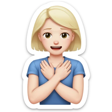 arms crossed choking neck crying while smiling  sticker