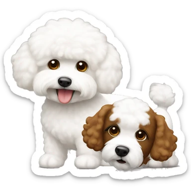 2 dog: white bichon frise and friend brown cockapoo sticker