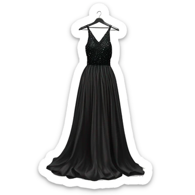 Extravagant maxi sparkling silk dress in black colour on hanger sticker