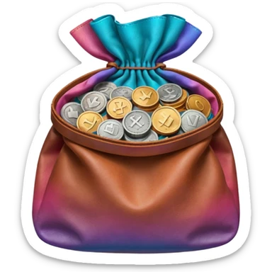 coins inside brown leather bag

Change coins color in in gradient of turquoise, blue, pink, purple, and coral sticker