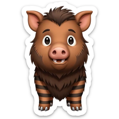 cute hairy boar, dark brown with stripes  sticker