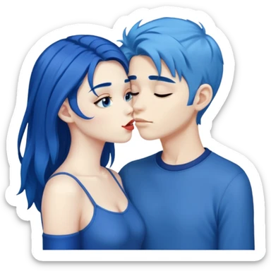 Dark blue haired girl with blue hair boy kissing sticker