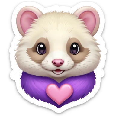 coquette ferret with a purple heart, playful and charming sticker