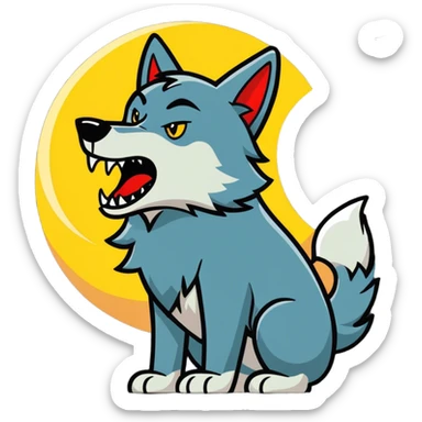 A big wolf howling at a heart shaped moon because it’s in love with the heart shaped moon, but the wolf doesn’t look friendly sticker
