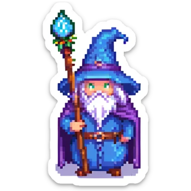 wizard bean holding a staff pixel art sticker