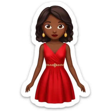 Dark skin emoji in red dress sticker