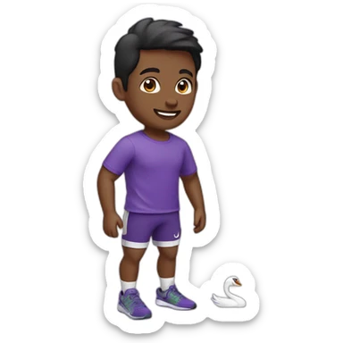 Boy Runner in purple T-shirt and swan logo sticker