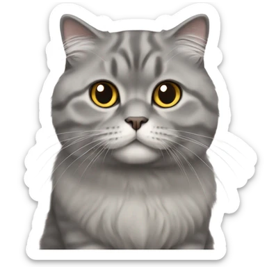 gray scottish fold long-hair cat sticker