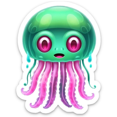 Cute green pink jellyfish with ugly face sticker
