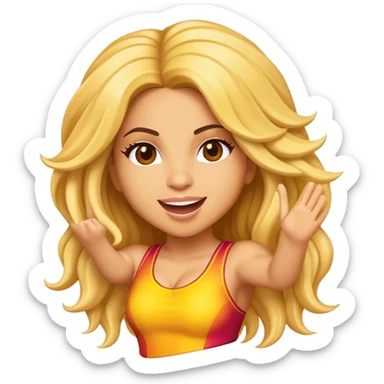 Cinematic Realistic Shakira Pop Culture Emoji, depicted with an energetic, dynamic portrayal of the global pop star rendered with lifelike textures and vibrant, charismatic lighting. sticker