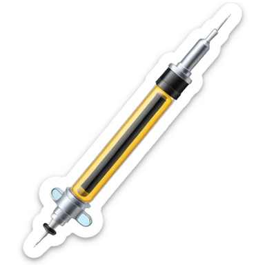 Syringe with black tape over it.
 sticker