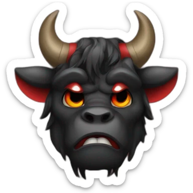 Minotaur in black and red colors in the style of a crying emoji. sticker