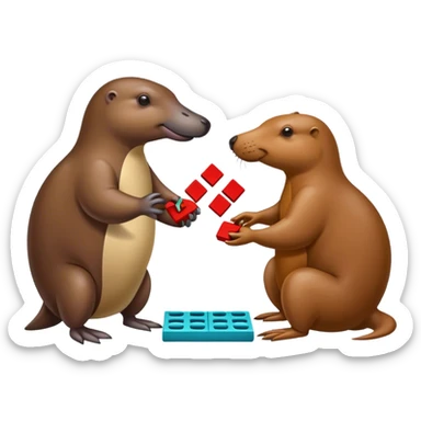 A platypus in a capybara playing tic-tac-toe against each other sticker
