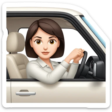 Pretty, mature, sexy white woman with short dark brown hair, driving a White SUV sticker