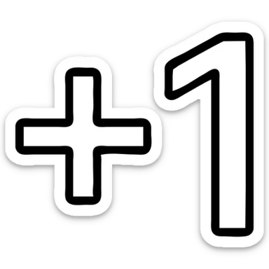 red Helvetica text '+1' sticker
