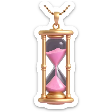 3D gothic hourglass pendant with pink sand, intricate details sticker