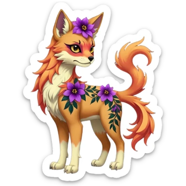 Multicolored gloomy dark edgy gothic spooky warm badass realistic floral exotic Falvie-Fionbri-fursona, full body sticker