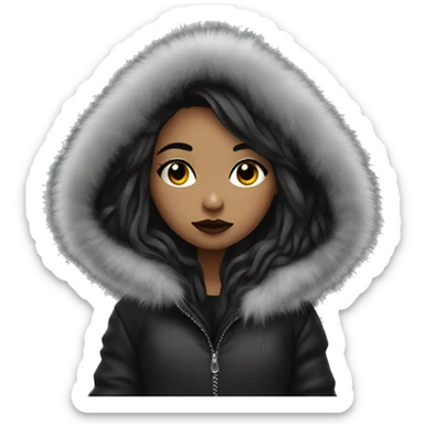 Cold goth girl in winter coat with fur hood sticker