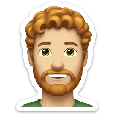 man with shoulder length wavy brown hair, green eyes, and ginger beard sticker