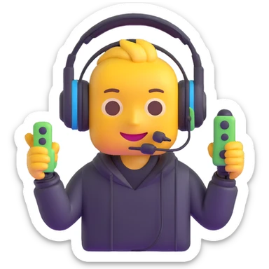 gaming emoji with a headset and joystick sticker