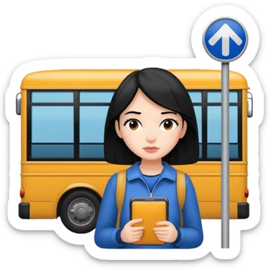 Girl with black hair waiting at bus stop sticker