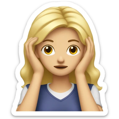 Blonde girl with headache hands on head frown  sticker