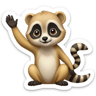 Meerkat waving good bye to a panda sticker
