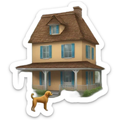 Une maison abandonner avec un chien devant  sticker