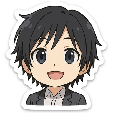 chibi anime style emoji combining Hiro from 'Darling in the Franxx', Miyamura from 'Horimiya', and Kanata Asai from 'Ovation Moments' sticker