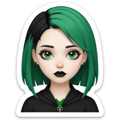 Goth girl with black and green hair sticker